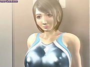 Animated gets massive boobs rubbed