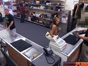 Hot brunette blows store clerk for cash